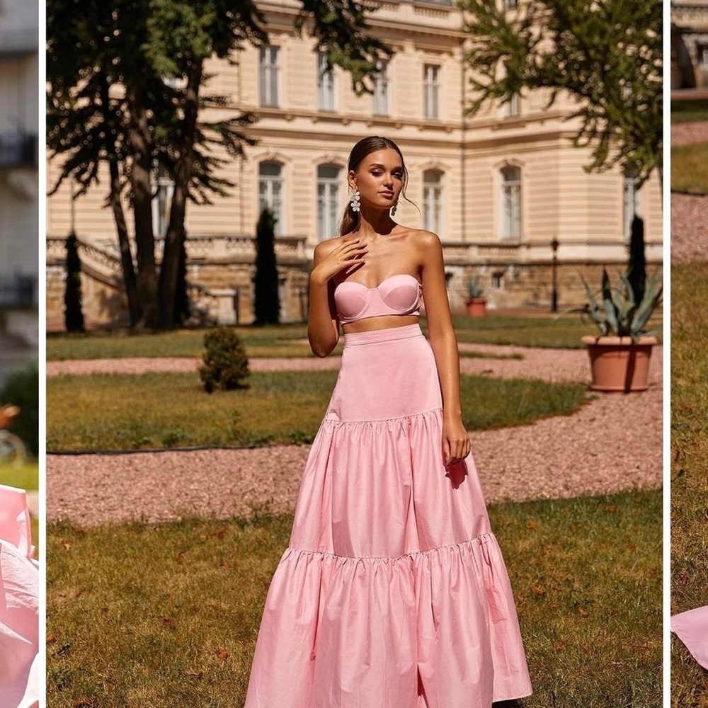 Alamour Pink Bustier Top & Tiered Maxi Skirt Set - Size‎ M